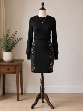 Y2K One 5 One Black Studded Pencil Skirt Moto Rocker Indie Sleaze Size M